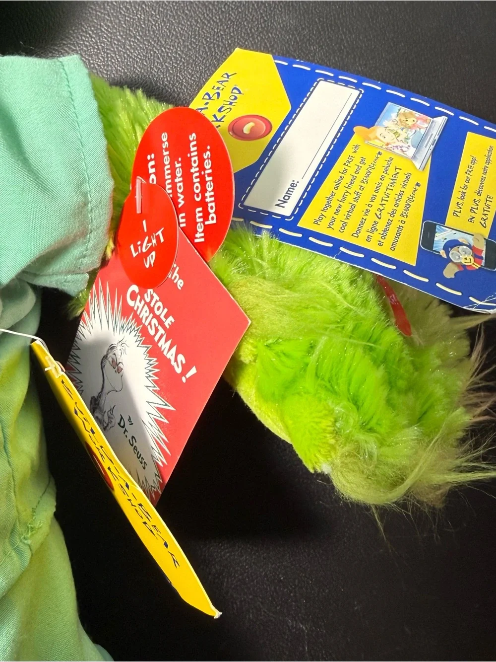 Grinch Plush Build a Bear in scrubs with light up heart